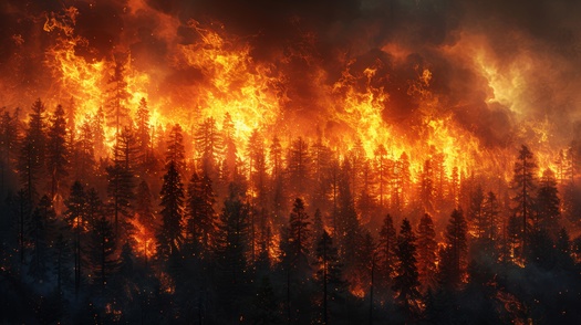 Wildfires in the western United States have burned more than 1.3 million acres of vegetation so far in 2024. Officials warn flooding is a serious danger in the burn scars left by the blazes after the flames are out. (Adobe Stock)
