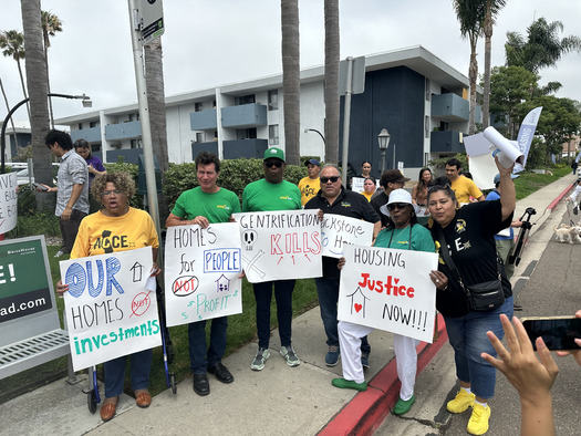 Activists protested high rents at a Blackstone property in the San Diego area earlier this year. (Fanguiano/Alliance of Californians for Community Empowerment)