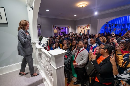 Vice President Kamala Harris gives remarks at a reception celebrating Black History Month. (Lawrence Jackson/The White House)