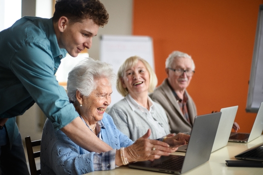 The Empowering the Age group in Gaithersburg funded a program to provide older adults with individualized technology supported by high school students, teaching the adults skills to help them communicate online with family members and medical providers. (Adobe Stock)
