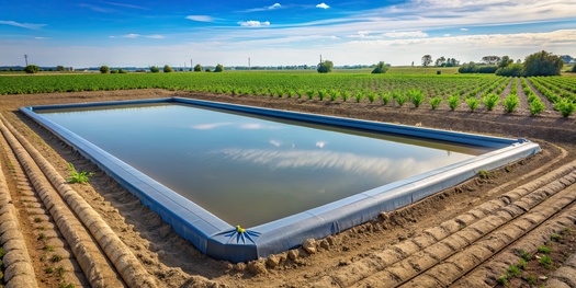 Retention basins are artificial ponds often used on farms to manage water and prevent fertilizer and other contaminants from reaching nearby waterways. (Adobe Stock)