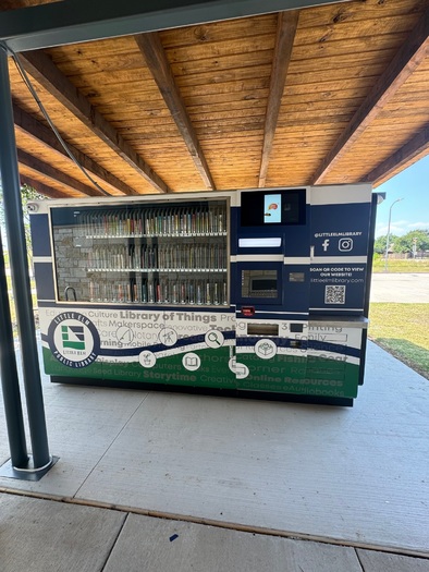 The kiosk is operational 24 hours a day. Books, DVDs, and Audiobooks can be returned at the kiosk. (Photo courtesy Little Elm Library) 