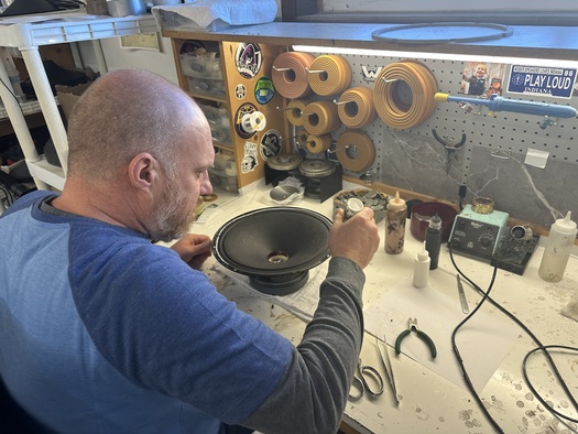 Brian Spane assembles a Weber speaker by hand at the company located in Kokomo, Ind. (TA Weber)
