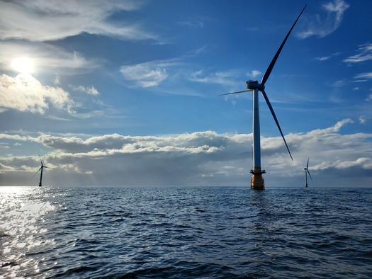 Offshore wind turbines such as these in Maine are currently in the planning stages at sites off of the coast of Morro Bay and Humboldt. (Jack Shapiro/Natural Resources Council of Maine)