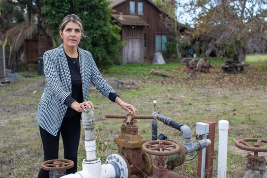 Juana Valle's well is one of 20 sites tested in California's San Joaquin Valley and Central Coast regions in the first round of preliminary sampling by University of California-Berkeley researchers and the Community Water Center. The results showed 96 parts per trillion of total PFAS in her water, including 32 parts per trillion of PFOS - both considered potentially hazardous amounts. (Hannah Norman/KFF Health News)