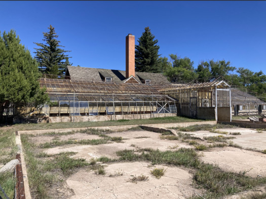 A historic greenhouse sits at the High Plains Arboretum outside Cheyenne, Wyoming, where varieties of crops were engineered between 1928 and 1974 to survive the harsh high plains environment. (Alliance for Historic Wyoming)