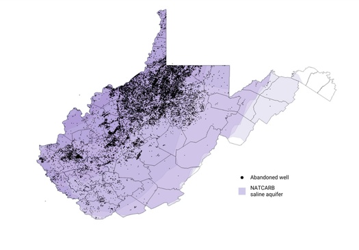 A map shows West Virginia's abandoned oil and gas wells. (Ohio River Valley Institute)