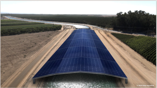 An artist's rendering of a pilot canal project under construction in the Central Valley city of Turlock. (Solar AquaGrid)