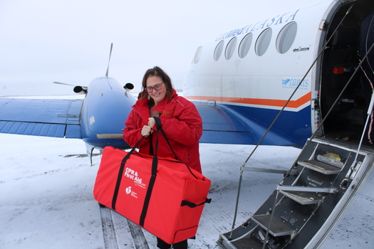 American Heart Association Alaska executive director Kristin George delivers one of hundreds of CPR and first aid kits to a remote village in rural Alaska. (AHA-Alaska)