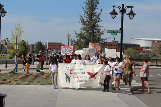 A march for immigrant rights in Spokane, led by student leaders and supported by the Peace and Justice Action League of Spokane and other community organizations. (PJALS)