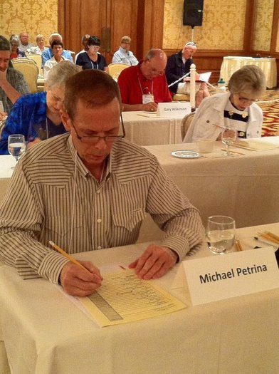 PHOTO: AARP National Spelling Bee 2012 winner Michael Petrina, Jr., of Arlington, Va., competing in the written round.