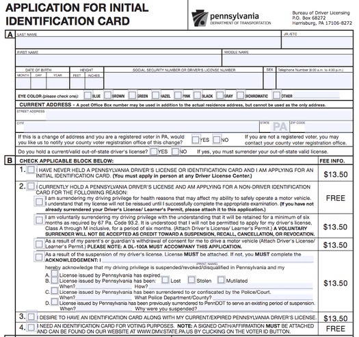 GRAPHIC: PA Department of State Voter ID Card form
