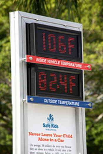 PHOTO: Temperature sign reads 106 degrees. Photo credit: safekidsusa