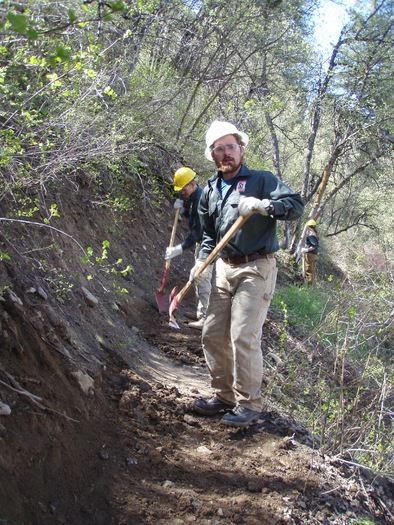 PHOTO: Sam Stripes does trail work on the Uinta-Wasatch-Cache National Forest. Photo credit: Sean Damitz.