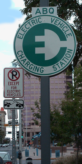 PHOTO: Signs at Albuquerque Third Street Charging Station. Photo credit: Beth Blakeman.