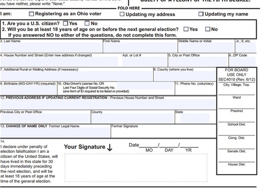 IMAGE: Voter Registration Form. Courtesy Secretary of State's Office.