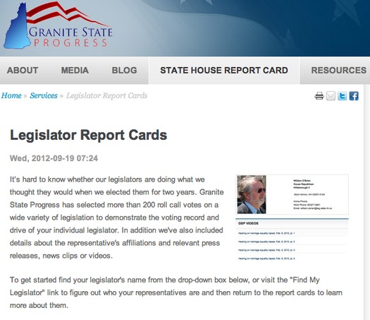 GRAPHIC: Granite State Progress Legislator Report Cards website helps New Hampshire voters to bone-up on candidates and issues.