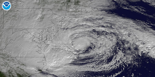 Satellite image, taken on Oct. 29, 2012, shows Hurricane Sandy centered off of Maryland and Virginia. Courtesy: NOAA