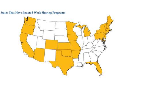 MAP: About half of the states have work-sharing programs now. Courtesy WV Center on Budget and Policy.