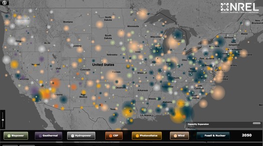 PHOTO: An NREL model of U.S. energy grid at 80% renewable sources in 2050. Courtesy: National Renewable Energy Laboratory.