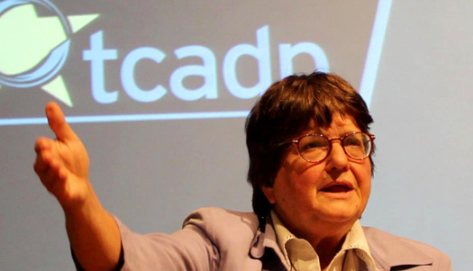 PHOTO: Death-penalty activist Sister Helen Prejean, speaking at St. Edwards University in October. Credit: Mo McMorrow.