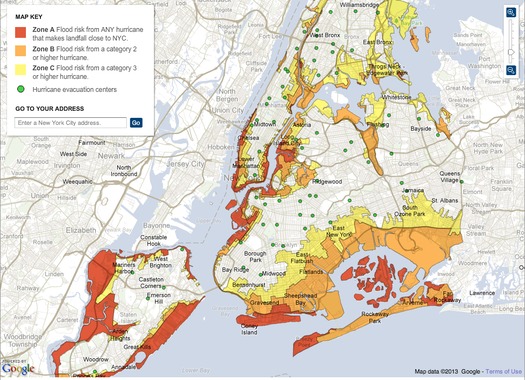 GRAPHIC:  Advocates say a high concentration of people with disabilities live in flood-prone areas of New York  like Zone A (red on map) so planners need to take that into account for future storms.