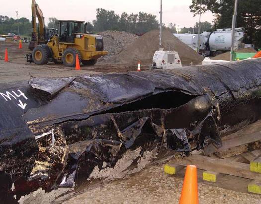 A tar sands pipeline that burst in 2010 contaminated Michigan's Kalamazoon River. Protests are being held around New England against using a 62-year-old pipeline to move Canadian tar sands to Portland for export. Photo courtesy NWF  