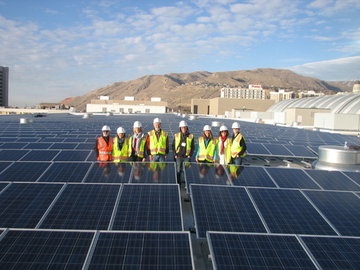 PHOTO: Utah Clean Energy staff and partners tour the Calvin L. Rampton Salt Palace Convention Centers solar installation. Courtesy of Utah Clean Energy.
