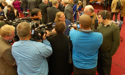 PHOTO: VEA president Meg Gruber fields questions regarding the group's 150th anniversary. Courtesy of VEA.