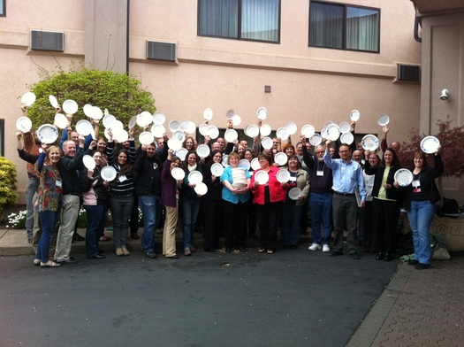 PHOTO: More than 1,000 paper plates are being distributed to Oregon legislators today, all with messages about hunger. Photo credit: Deborah C. Smith