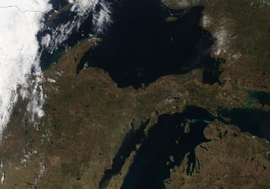 Michigan's Upper Peninsula has abundant mineral resources. More than a century of mining has created serious environmental contamination. Photo, courtesy NASA