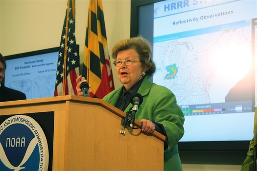 PHOTO: Maryland Sen. Barbara Mikulski is announcing major new investments in national weather forecasting technology to be based in Maryland. Photo credit: NOAA