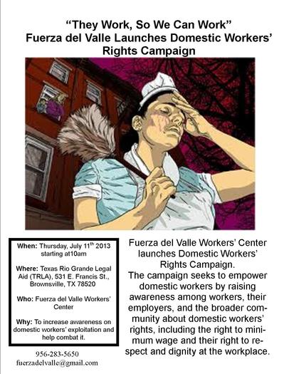 IMAGE: A campaign to educate employers and domestic workers in Texas about labor laws kicks off today (Thursday) at a gathering in Brownsville. Organizers say domestic workers are due, but don't always receive, the same job protections as others. CREDIT: Fuerza del Valle Workers' Center