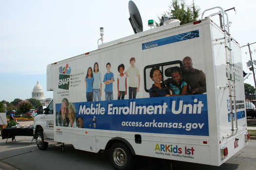 A cut in SNAP benefits this fall will reduce food subsides for Arkansas' low-wage families, according to the state's food banks. PHOTO of a mobile SNAP enrollment truck courtesy of Arkansas Advocates for Children & Families