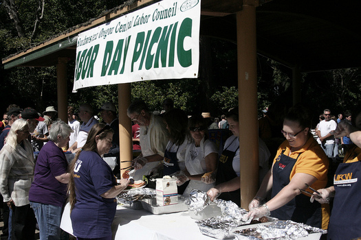 PHOTO: Union members fire up the barbecues for their annual picnics this weekend, such as this one last year in North Bend. This year, they'll have a handout to share with visiting politicians. Photo courtesy Oregon AFL-CIO.