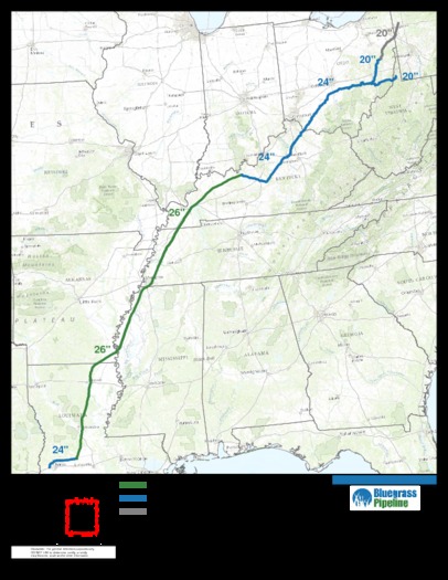 PHOTO:  Map showing general path of proposed Bluegrass Pipeline. Credit: Bluegrass Pipeline project