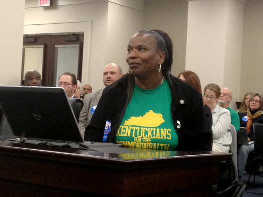 PHOTO: Tayna Fogle tells lawmakers why she believes most former convicts should have their voting rights restored automatically after serving their time. Photo courtesy Kentuckians for the Commonwealth.