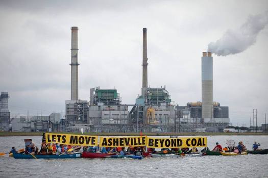 Photo: Beyond Coal campaign participants in front of the Duke coal-fired power plant in Asheville. Courtesy: Sierra Club