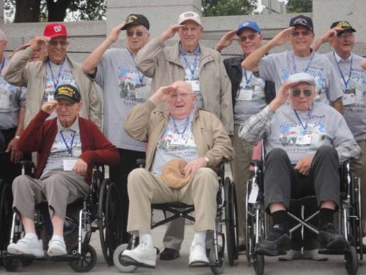 PHOTO: An estimated 1.2 million World War II veterans remain of the 16 million who served, and some are making a long overdue trip to visit the war memorials in Washington, D.C. Courtesy Honor Flight Network.