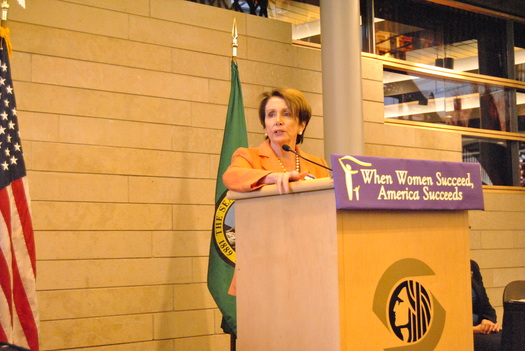 PHOTO: U.S. House Minority Leader Nancy Pelosi brought ideas about updating Washington workplaces to fit modern families' priorities to Seattle this week. Photo courtesy EOI.