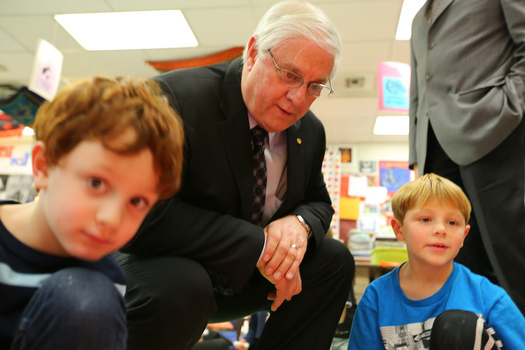 PHOTO: As part of American Education Week, Dennis Van Roekel of the National Education Association meets with schoolchildren. The Massachusetts Teachers Association and NEA are acknowledging the role played by school workers outside the classrooms in student safety. Photo courtesy NEA