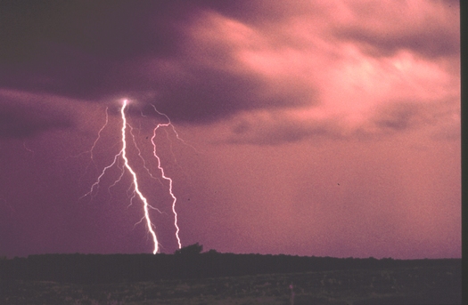 PHOTO:Witnessing a destructive storm and its aftermath can be a terrifying experience for a child and an expert has tips for parents to help their child understand the situation. Photo of lightning. Courtesy NOAA.