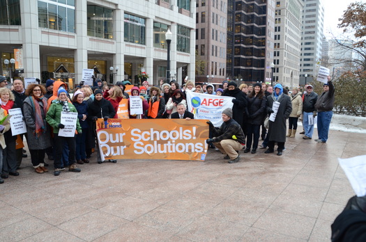 PHOTO: Teachers, parents and community and educational leaders gathered in Columbus Monday as part of a nationwide Day of Action around issues plaguing public education. 