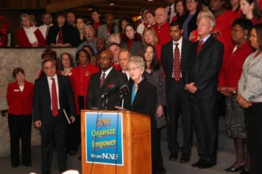 Photo: Wednesday the NCAE and NC Justice Center filed a lawsuit challenging the constitutionality of the school voucher law. Courtesy: NCAE