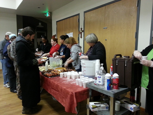 PHOTO: Bus drivers and mechanics from the Renton School District enjoy their time at the Renton Community Suppers so much that they've made it a monthly volunteer commitment. Photo courtesy Darlene Larsen.