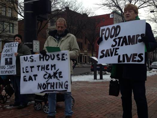 PHOTO:  Some advocates in Ohio say any cuts to SNAP in the farm bill would come on the backs of the poor, while agribusiness and crop-insurance corporations benefit. Photo courtesy of AFSC Northeast Ohio.