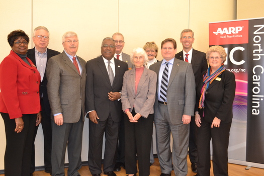 Photo: AARP North Carolina Executive Council, staff and Legislators of the Year honorees (l-r) Henrietta Coursey, Michael Dowling, Dennis Hoadley, James Wall, Robert Palombo, Sen Ellie Kinnaird, Cheryll Schramm, Rep. Nelson Dollar, Doug Dickerson, Mary Bethel. Courtesy: AARP NC