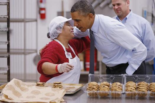 Photo: President Obama talked up the idea of boosting the federal minimum wage at a Costco in Maryland on Wed. Connecticut advocates are applauding his focus on income inequality. Photo credit: Pete Souza, White House photographer.