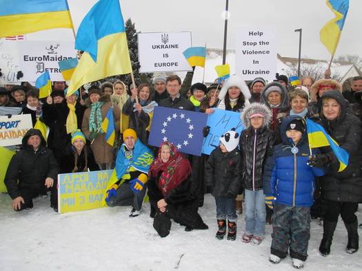 PHOTO: Michigan's Ukrainian community has held several rallies like this one to raise awareness and show support for their homeland, while also working to gather donations and send medical supplies and other needed items overseas. Photo courtesy of M. Howlyrak. 