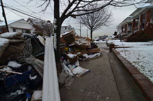 PHOTO: Debris on streets of coastal New York days after Hurricane Sandy. Advocates for the homeless say 17 months later, the housing situation for many is worse than it was last winter. Photo credit: Walt Jennings, FEMA.